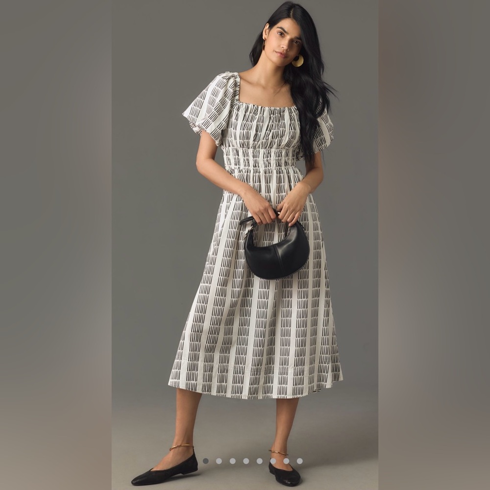 NWOT size Medium Anthropologie Maeve Puff Sleeve Square Neck Smocked Midi dress